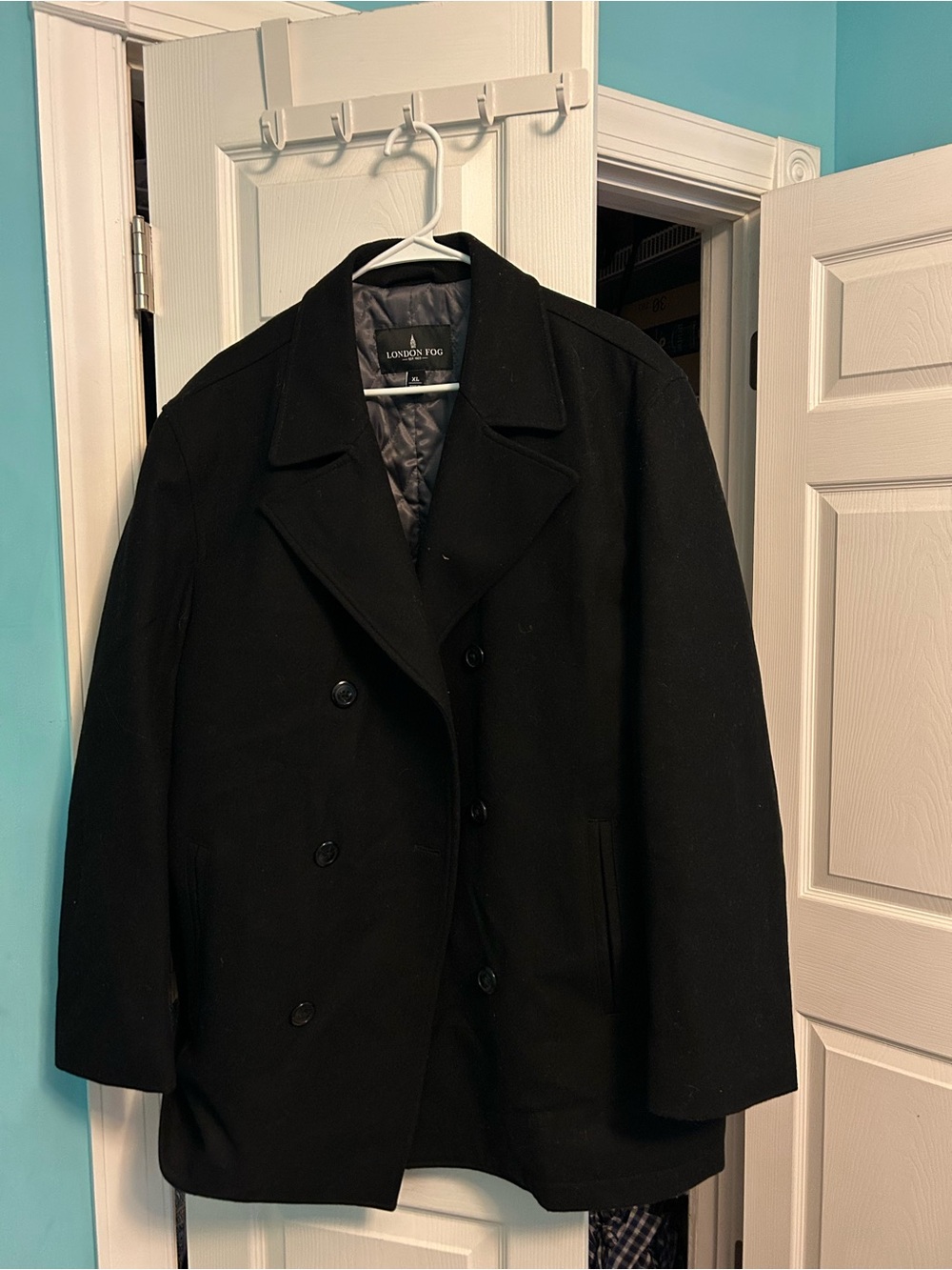 London Fog Black Double-Breasted Pea Coat
